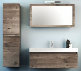 Mobili Bagno ROVERE NATURALE 543 con 2 Cassetti + Top di CORIAN con 1 Lavabo 