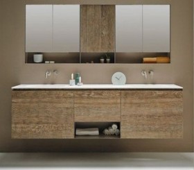  Mobili Bagno ROVERE Naturale 537 con 3 Cassetti + Top di CORIAN con 2 Lavabi  