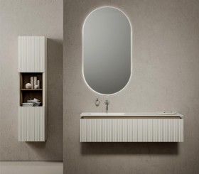 Mobile sospeso in rovere bianco effetto 3D + lavabo in Corian® | 250123