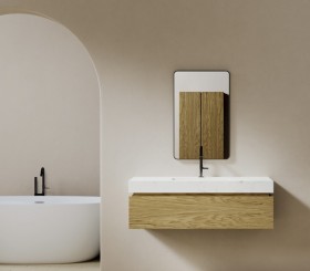 Mobili da bagno sospesi in rovere 1 cassetto + Top bagno in Corian® | 25011