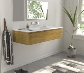 Mobili Bagno ROVERE NATURALE 549 con 1 Cassetto + Top di CORIAN con 1 Lavabo