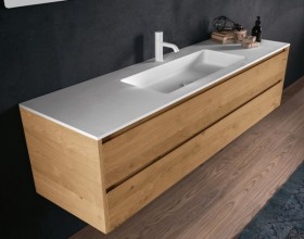 Mobili Bagno ROVERE NATURALE 552 con 2 Cassetti + Top di CORIAN con 1 Lavabo 