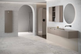 Mobile da bagno MDF 555 con 1 cassetto + Top in Corian con 1 lavabo  + Modulo ROVERE NATURALE