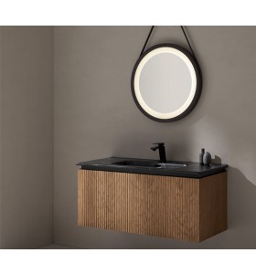 Mobili Sospesi Effetto 3D Rovere Naturale con 2 Cassetti + Lavabo in Porcellana effetto Marmo