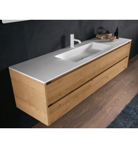 Mobili Bagno ROVERE NATURALE 552 con 2 Cassetti + Top di CORIAN con 1 Lavabo 