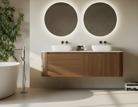 Mobili Bagno ROVERE Naturale 548 con 4 Cassetti + con 2 Lavabi  