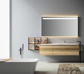 Mobili Bagno ROVERE NATURALE 524 con 2 Cassetti + Top di CORIAN con 1 Lavabo 