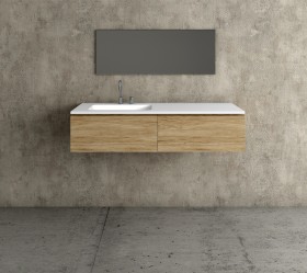 Mobili Bagno ROVERE Naturale 588 con 2 Cassetti + Top di CORIAN con 1 Lavabo 