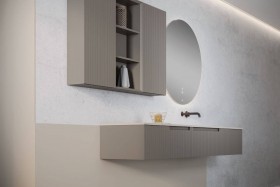 Mobile da bagno MDF 555 con 1 cassetto + Top in Corian con 1 lavabo  + Modulo ROVERE NATURALE
