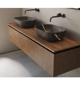 Mobile in rovere effetto 3D | 2 cassetti + 2 lavabi nero opaco | 2501
