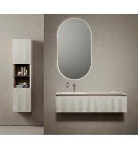 Mobile sospeso in rovere bianco effetto 3D + lavabo in Corian® | 250123