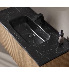 Mobili Sospesi Effetto 3D Rovere Naturale con 2 Cassetti + Lavabo in Porcellana effetto Marmo